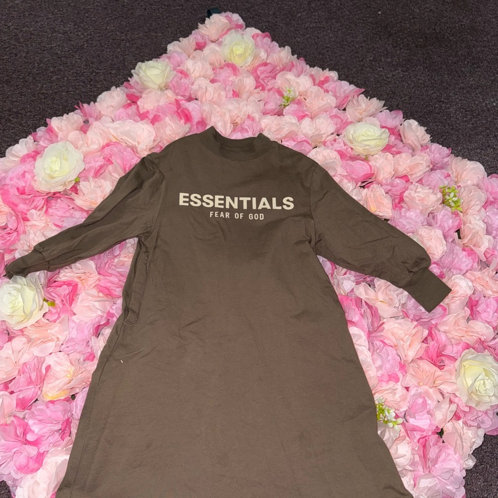 Essentials Brown Casual Dress with Bishop Sleeves